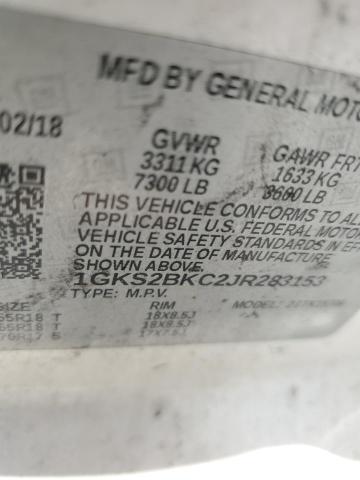 1GKS2BKC2JR283153 - 2018 GMC YUKON SLT WHITE photo 13