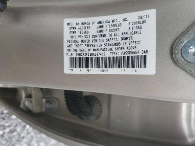 1HGCR2F33HA067439 - 2017 HONDA ACCORD LX 金色 照片 12