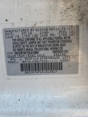 3N1CN7AP1KL813567 - 2019 NISSAN VERSA S WHITE photo 13