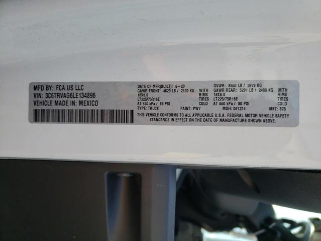 3C6TRVAG6LE134896 - 2020 RAM PROMASTER 1500 STANDARD WHITE photo 13