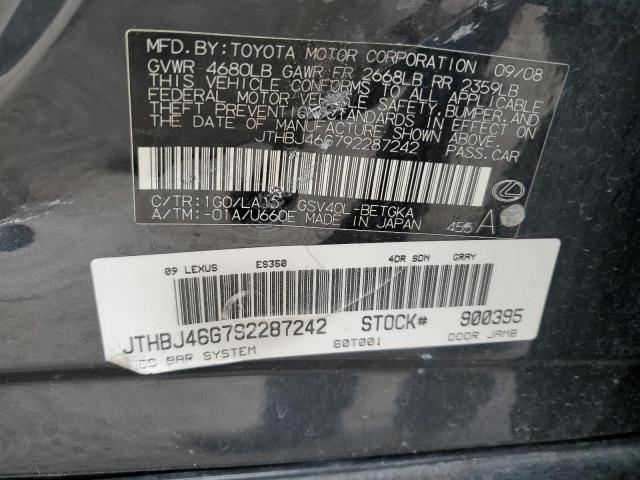 JTHBJ46G792287242 - 2009 LEXUS ES 350 CHARCOAL photo 12