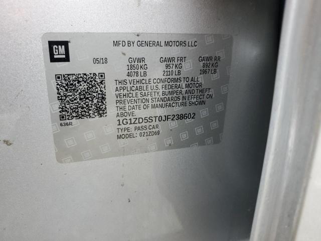 1G1ZD5ST0JF238602 - 2018 CHEVROLET MALIBU LT 银色 照片 12