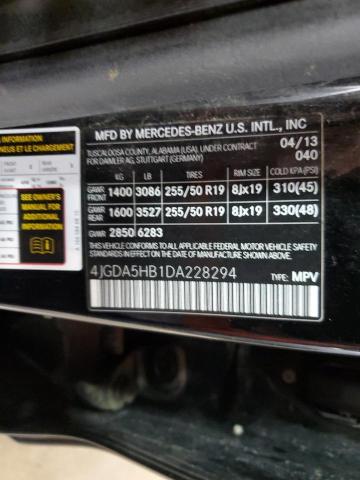 4JGDA5HB1DA228294 - 2013 MERCEDES-BENZ ML 350 4MATIC BLACK photo 13