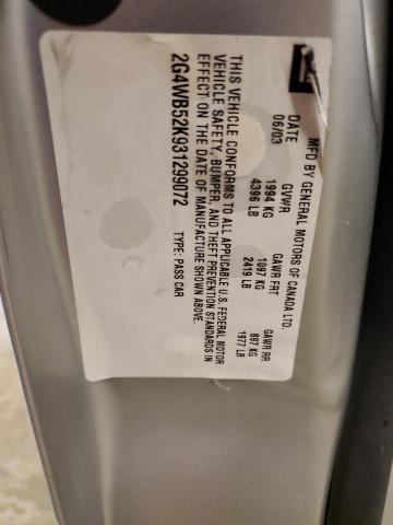 2G4WB52K931299072 - 2003 BUICK REGAL LS 银色 照片 12