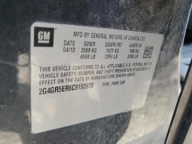 2G4GR5ER6C9193978 - 2012 BUICK REGAL BLACK photo 13