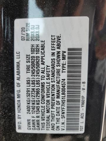 5FNYF7H51LB004574 - 2020 HONDA PASSPORT EXL أسود صورة 14
