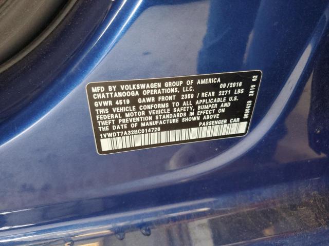 1VWDT7A32HC014726 - 2017 VOLKSWAGEN PASSAT R-LINE Mavi foto 12