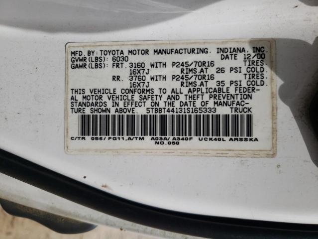 5TBBT44131S165333 - 2001 TOYOTA TUNDRA ACCESS CAB 白色 照片 12