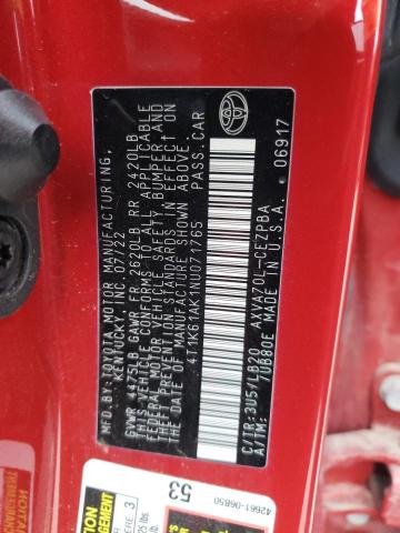 4T1K61AK1NU071765 - 2022 TOYOTA CAMRY XSE Rojo foto 13