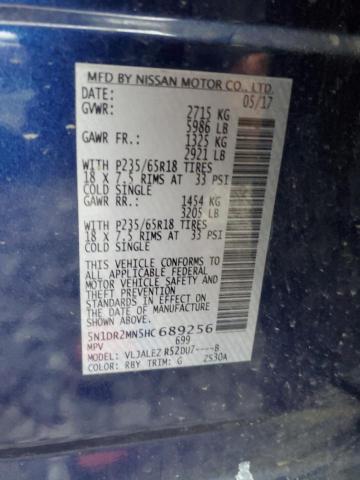 5N1DR2MN5HC689256 - 2017 NISSAN PATHFINDER S BLUE photo 12