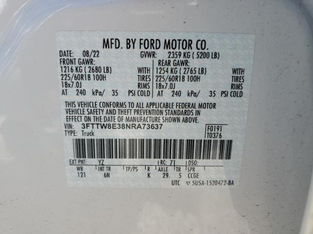 3FTTW8E38NRA73637 - 2022 FORD MAVERICK XL WHITE photo 13