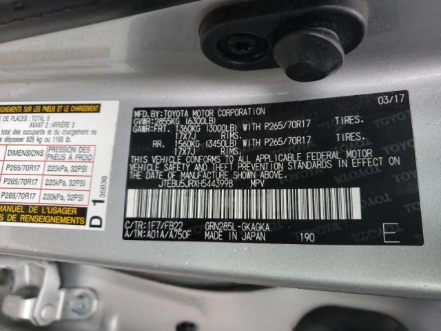 JTEBU5JRXH5443998 - 2017 TOYOTA 4RUNNER SR5/SR5 PREMIUM 银色 照片 13