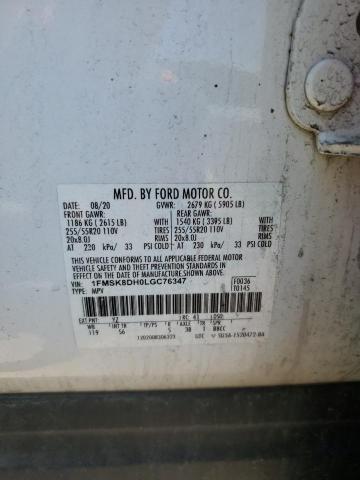 1FMSK8DH0LGC76347 - 2020 FORD EXPLORER XLT أبيض صورة 13