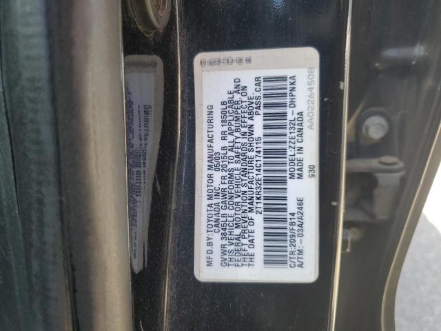 2T1KR32E14C174115 - 2004 TOYOTA MATRIX XR BLACK photo 12