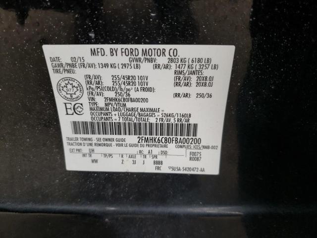 2FMHK6C80FBA00200 - 2015 FORD FLEX SEL BLACK photo 12