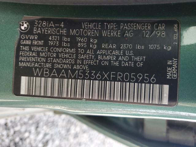 WBAAM5336XFR05956 - 1999 BMW 328 I AUTOMATIC GREEN photo 12