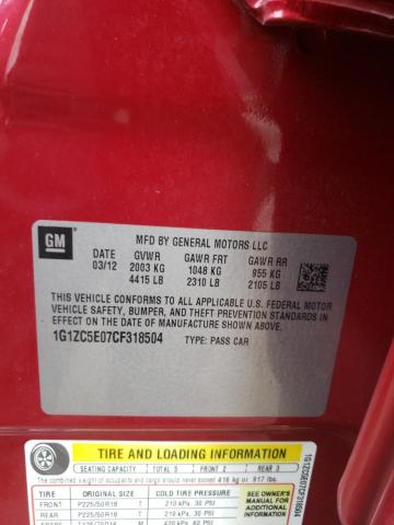 1G1ZC5E07CF318504 - 2012 CHEVROLET MALIBU 1LT 红色 照片 12