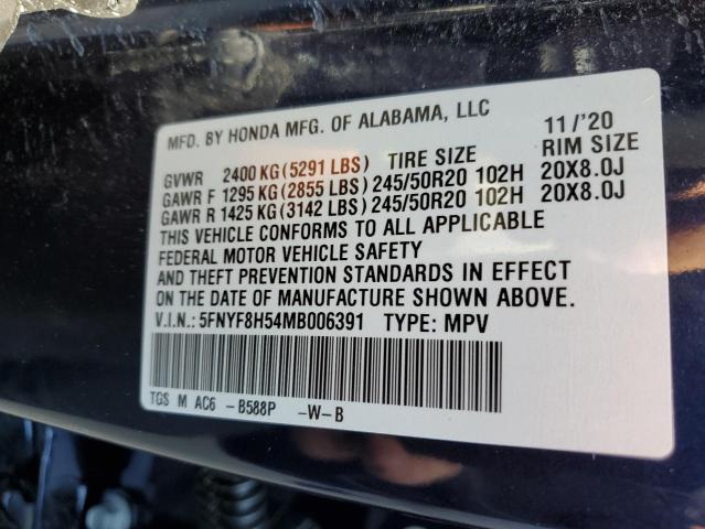 5FNYF8H54MB006391 - 2021 HONDA PASSPORT EXL BLUE photo 12