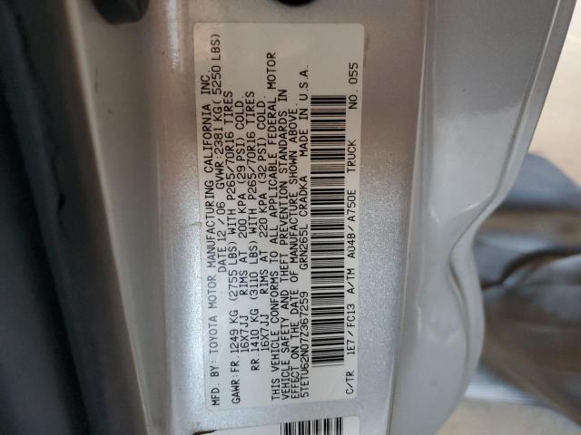 5TETU62N07Z367259 - 2007 TOYOTA TACOMA PRERUNNER ACCESS CAB SILVER photo 12