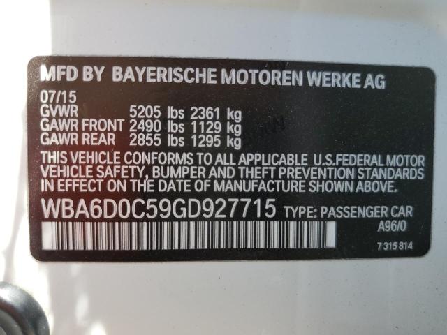 WBA6D0C59GD927715 - 2016 BMW 640 I GRAN COUPE WHITE photo 12