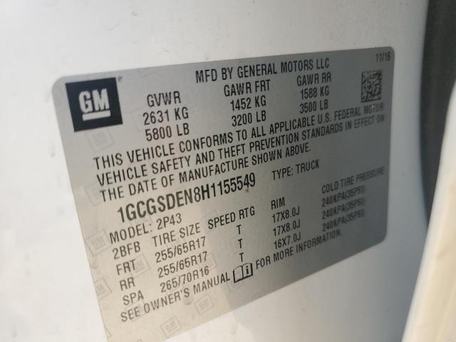 1GCGSDEN8H1155549 - 2017 CHEVROLET COLORADO Z71 WHITE photo 12