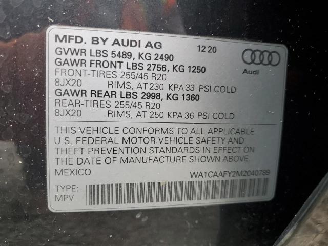 WA1CAAFY2M2040789 - 2021 AUDI Q5 PRESTIGE CHARCOAL photo 14