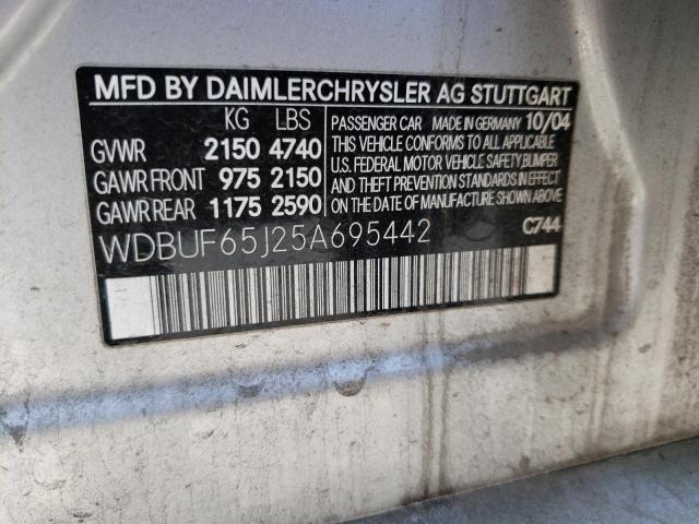 WDBUF65J25A695442 - 2005 MERCEDES-BENZ E 320 SILVER photo 12