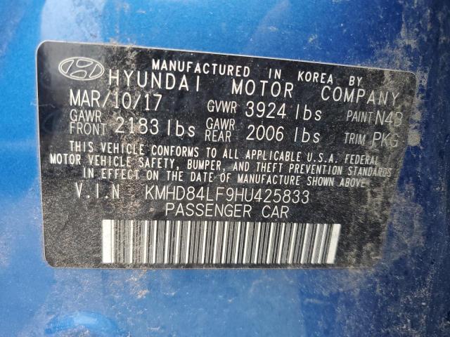 KMHD84LF9HU425833 - 2017 HYUNDAI ELANTRA SE BLUE photo 12