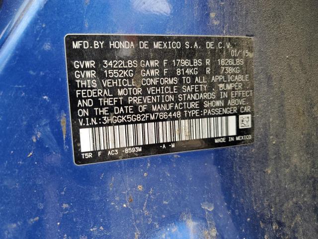 3HGGK5G82FM766448 - 2015 HONDA FIT EX 蓝色 照片 12