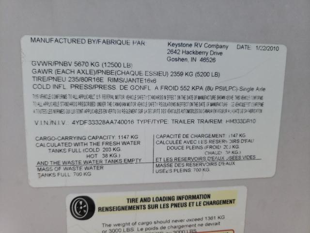 4YDF33328AA740016 - 2010 KEYSTONE MONTANA 白色 照片 10