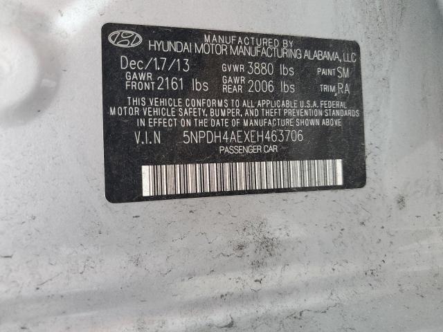 5NPDH4AEXEH463706 - 2014 HYUNDAI ELENTRA SE SILVER photo 12