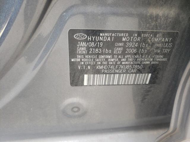 KMHD74LF7KU857850 - 2019 HYUNDAI ELANTRA SE GRAY photo 12