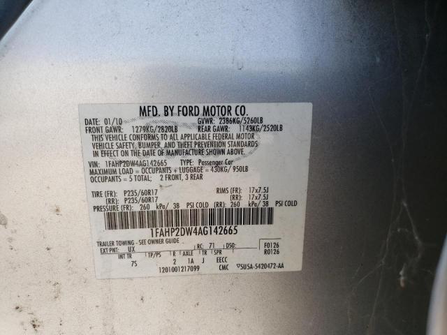 1FAHP2DW4AG142665 - 2010 FORD TAURUS SE SILVER photo 12