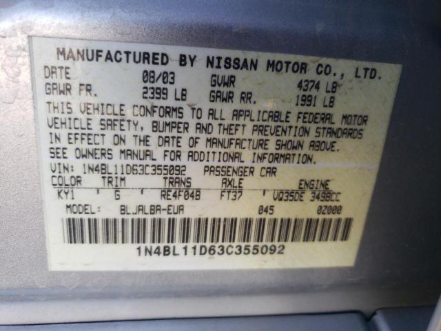 1N4BL11D63C355092 - 2003 NISSAN ALTIMA SE SILVER photo 12