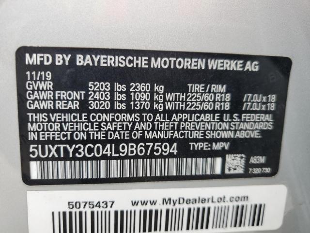 5UXTY3C04L9B67594 - 2020 BMW X3 SDRIVE30I SILVER photo 13