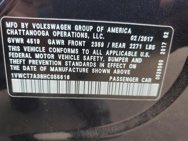 1VWCT7A38HC055616 - 2017 VOLKSWAGEN PASSAT SEL PREMIUM BLACK photo 12