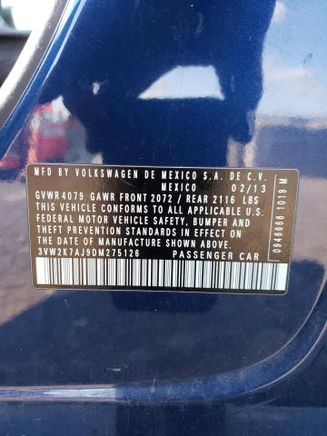 3VW2K7AJ9DM275126 - 2013 VOLKSWAGEN JETTA BASE أزرق صورة 12