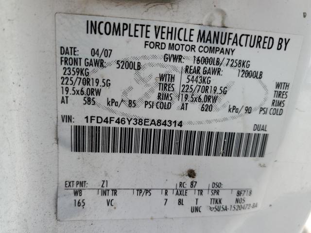 1FD4F46Y38EA84314 - 2008 FORD F450 SUPER DUTY WHITE photo 12