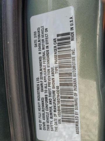 4S3BH675937643240 - 2003 SUBARU LEGACY OUTBACK AWP 绿色 照片 12