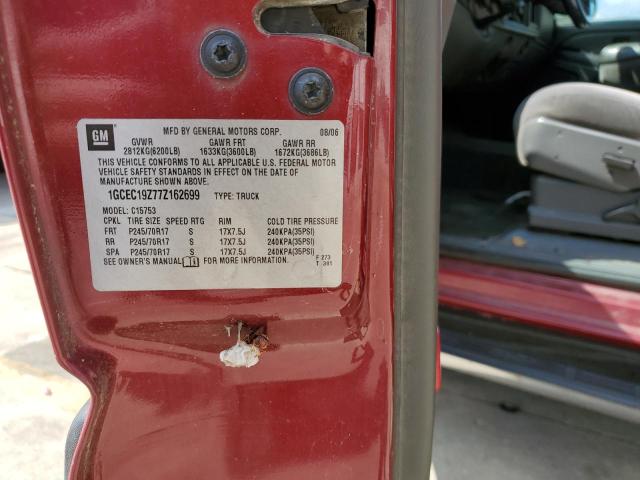 1GCEC19Z77Z162699 - 2007 CHEVROLET SILVERADO C1500 CLASSIC BURGUNDY photo 12