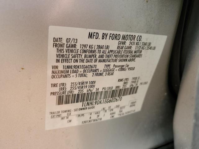 1LNHL9DK1EG602670 - 2014 LINCOLN MKS SILVER photo 12