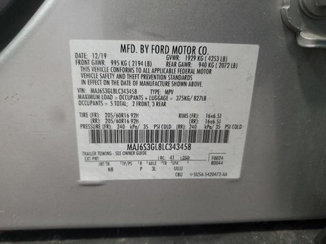 MAJ6S3GL8LC343458 - 2020 FORD ECOSPORT SE ვერცხლისფერი ფოტო 13