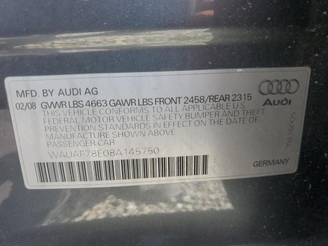 WAUAF78E08A145750 - 2008 AUDI A4 2.0T GRAY photo 12