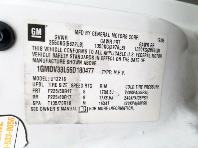 1GMDV33L66D180477 - 2006 PONTIAC MONTANA SV6  photo 10