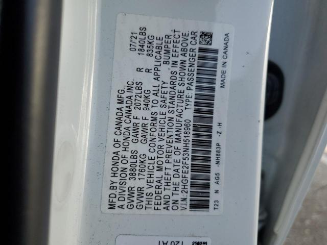 2HGFE2F53NH518960 - 2022 HONDA CIVIC SPORT 白色 照片 13
