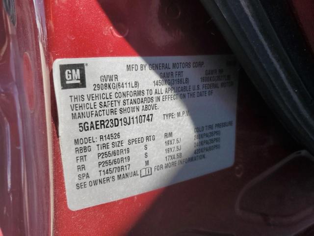 5GAER23D19J110747 - 2009 BUICK ENCLAVE CXL BURGUNDY photo 13