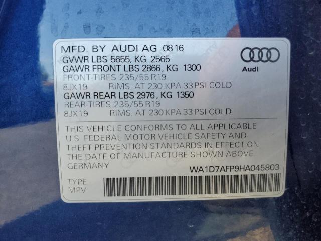 WA1D7AFP9HA045803 - 2017 AUDI Q5 PREMIUM PLUS S-LINE BLUE photo 12