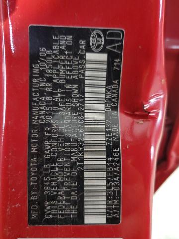 2T1KR32E67C642747 - 2007 TOYOTA COROLLA MA XR RED photo 12