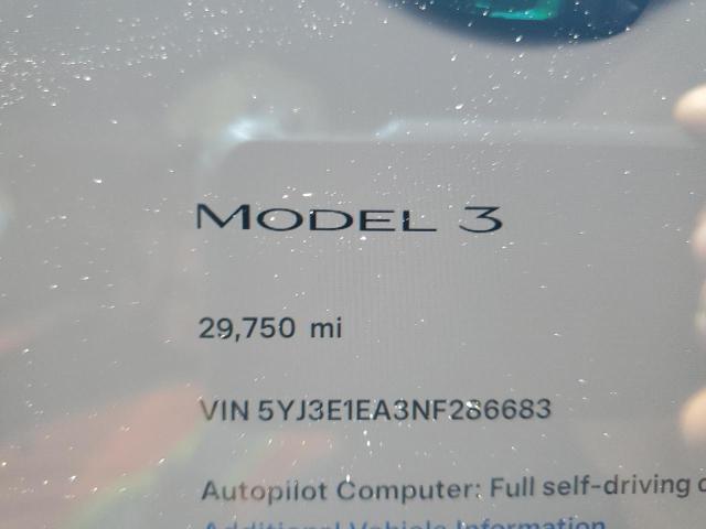 5YJ3E1EA3NF286683 - 2022 TESLA MODEL 3 BLACK photo 9