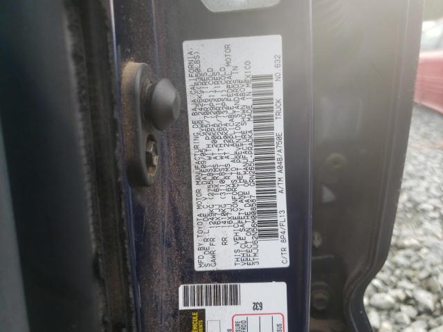 3TMJU62N56M008587 - 2006 TOYOTA TACOMA DOUBLE CAB PRERUNNER BLUE photo 10